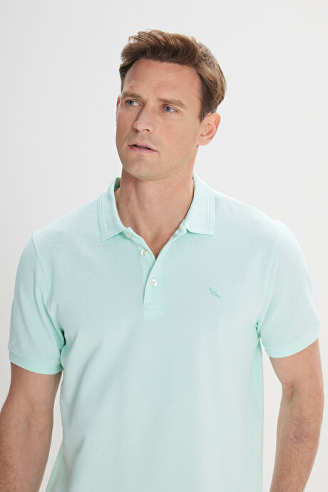 Slim Fit Dar Kesim Polo Yaka %100 Pamuk Mint Tişört resmi