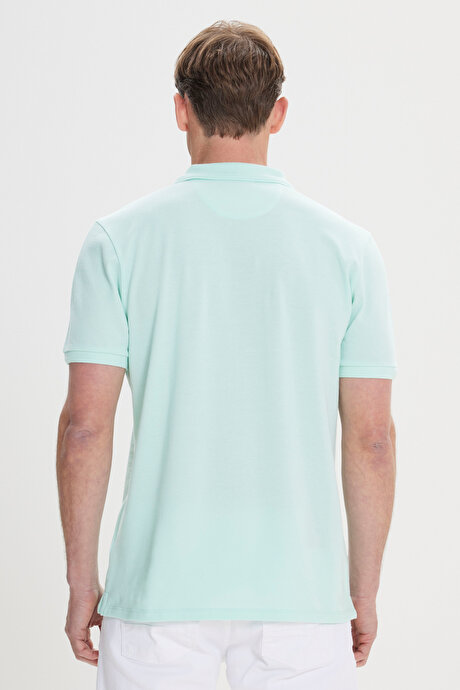 Slim Fit Dar Kesim Polo Yaka %100 Pamuk Mint Tişört resmi
