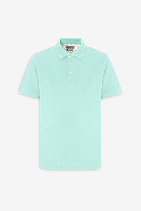 Slim Fit Dar Kesim Polo Yaka %100 Pamuk Mint Tişört resmi
