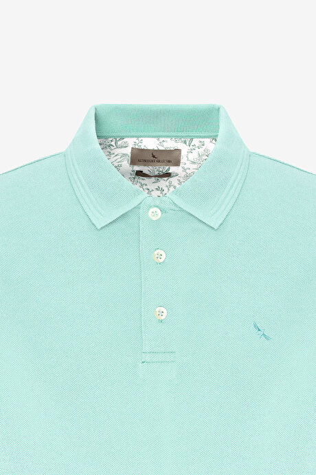 Slim Fit Dar Kesim Polo Yaka %100 Pamuk Mint Tişört resmi