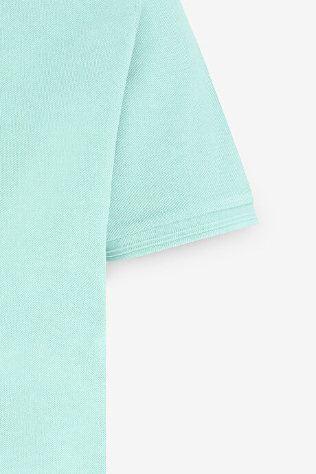 Slim Fit Dar Kesim Polo Yaka %100 Pamuk Mint Tişört resmi