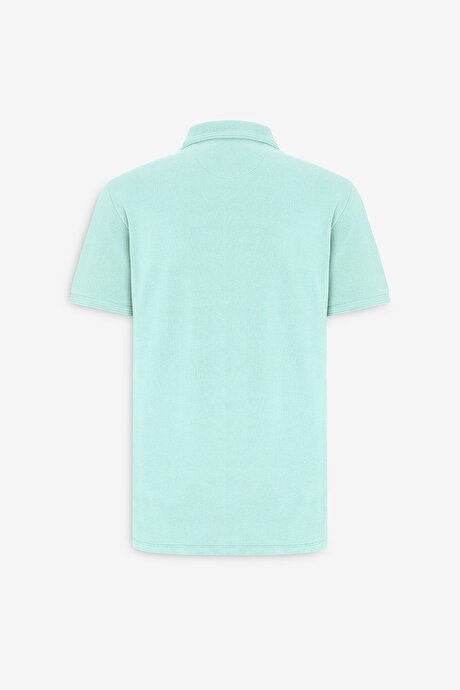 Slim Fit Dar Kesim Polo Yaka %100 Pamuk Mint Tişört resmi