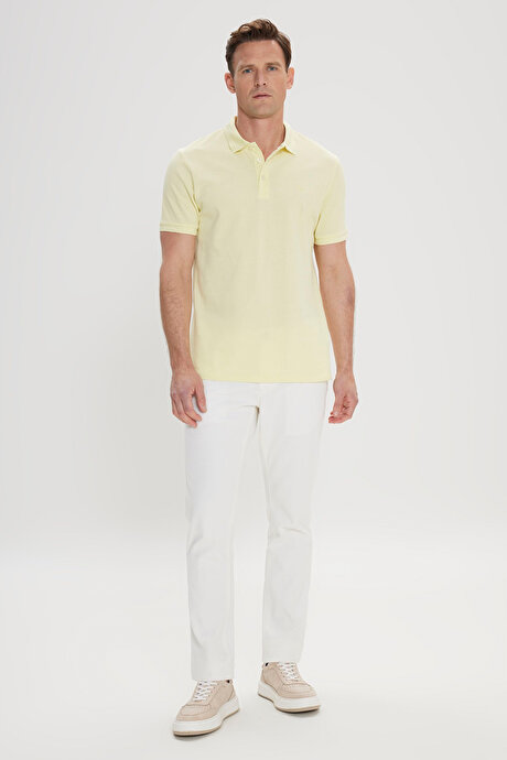 Slim Fit Dar Kesim Polo Yaka %100 Pamuk Sarı Tişört resmi