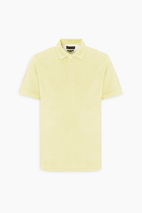 Slim Fit Dar Kesim Polo Yaka %100 Pamuk Sarı Tişört resmi