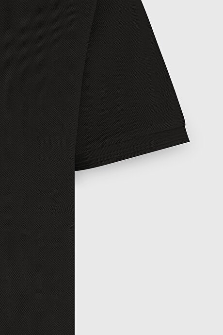 Slim Fit Dar Kesim Polo Yaka %100 Pamuk Siyah Tişört resmi