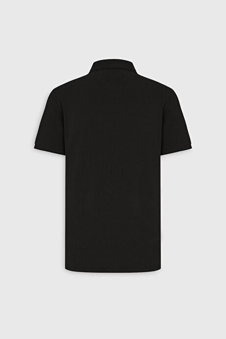 Slim Fit Dar Kesim Polo Yaka %100 Pamuk Siyah Tişört resmi