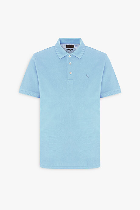 Slim Fit Dar Kesim Polo Yaka %100 Pamuk Açık Mavi Tişört resmi