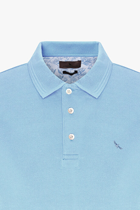 Slim Fit Dar Kesim Polo Yaka %100 Pamuk Açık Mavi Tişört resmi