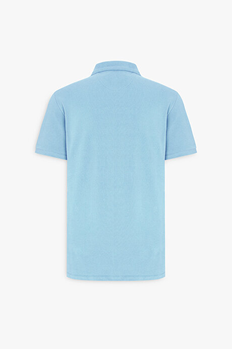 Slim Fit Dar Kesim Polo Yaka %100 Pamuk Açık Mavi Tişört resmi