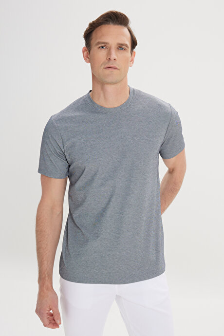 Slim Fit Dar Kesim Bisiklet Yaka Pamuklu Mavi Tişört resmi