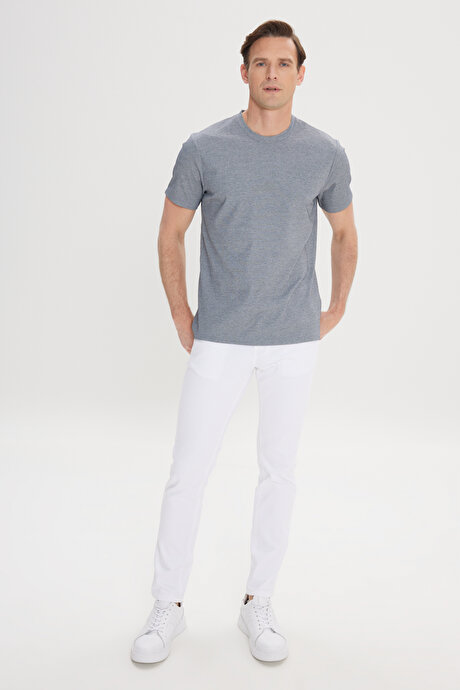 Slim Fit Dar Kesim Bisiklet Yaka Pamuklu Mavi Tişört resmi