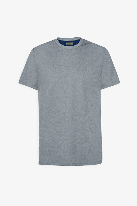 Slim Fit Dar Kesim Bisiklet Yaka Pamuklu Mavi Tişört resmi