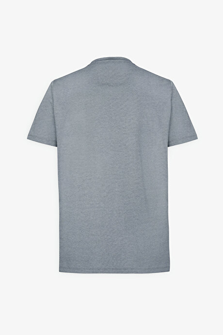 Slim Fit Dar Kesim Bisiklet Yaka Pamuklu Mavi Tişört resmi