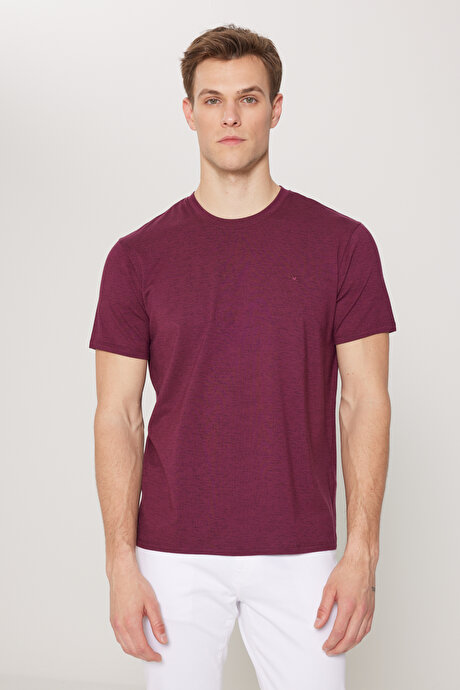 Slim Fit Dar Kesim Bisiklet Yaka Pamuklu Kısa Kollu Bordo Tişört resmi