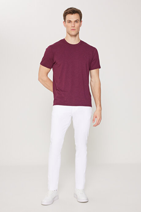 Slim Fit Dar Kesim Bisiklet Yaka Pamuklu Kısa Kollu Bordo Tişört resmi