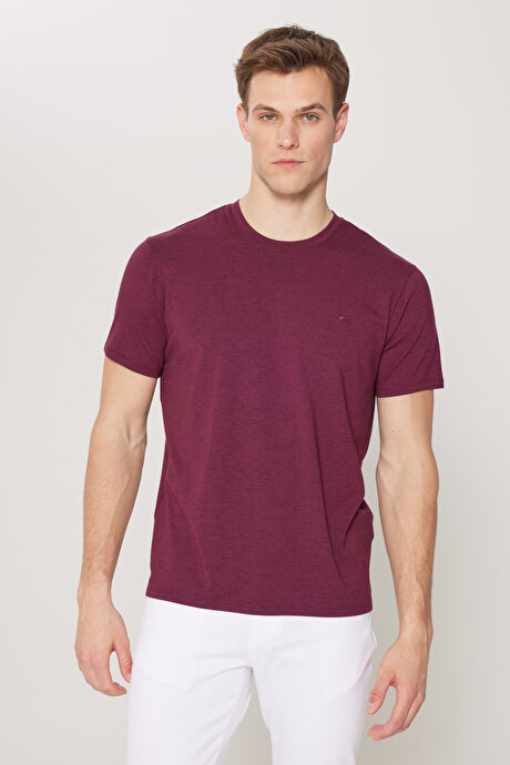 Slim Fit Dar Kesim Bisiklet Yaka Pamuklu Kısa Kollu Bordo Tişört resmi