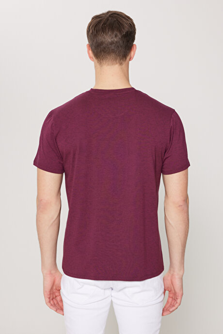 Slim Fit Dar Kesim Bisiklet Yaka Pamuklu Kısa Kollu Bordo Tişört resmi