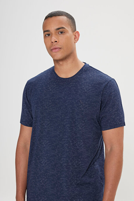 Slim Fit Dar Kesim Bisiklet Yaka Pamuklu Kısa Kollu Lacivert Tişört resmi