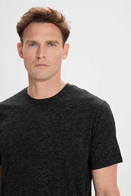 Slim Fit Dar Kesim Bisiklet Yaka Pamuklu Kısa Kollu Siyah Tişört resmi