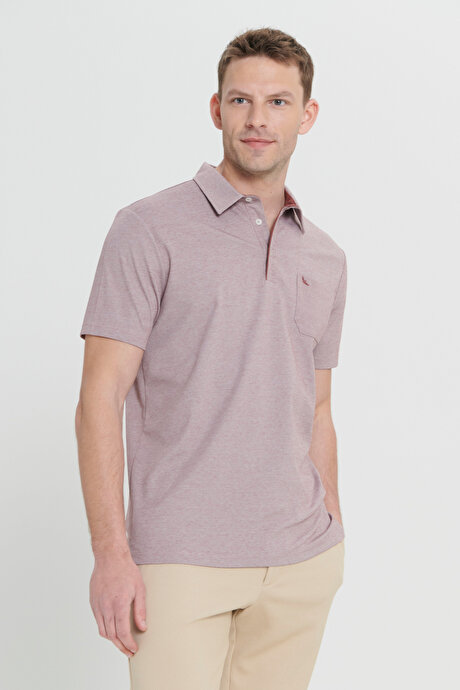 Comfort Fit Rahat Kesim Polo Yaka Pamuklu Kısa Kollu Bordo Tişört resmi