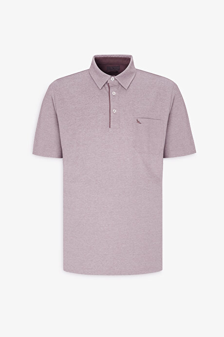 Comfort Fit Rahat Kesim Polo Yaka Pamuklu Kısa Kollu Bordo Tişört resmi