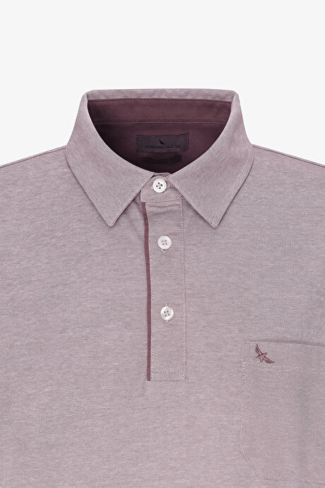 Comfort Fit Rahat Kesim Polo Yaka Pamuklu Kısa Kollu Bordo Tişört resmi