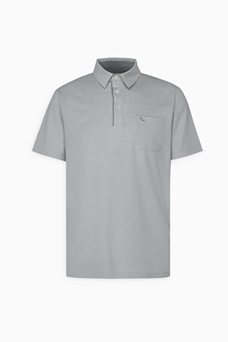 Comfort Fit Rahat Kesim Polo Yaka Pamuklu Kısa Kollu Gri Tişört resmi