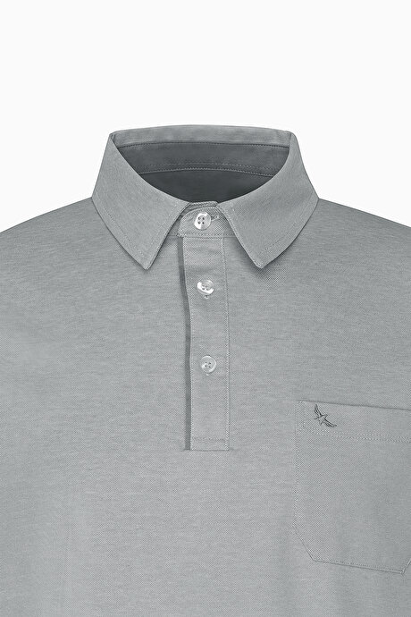 Comfort Fit Rahat Kesim Polo Yaka Pamuklu Kısa Kollu Gri Tişört resmi