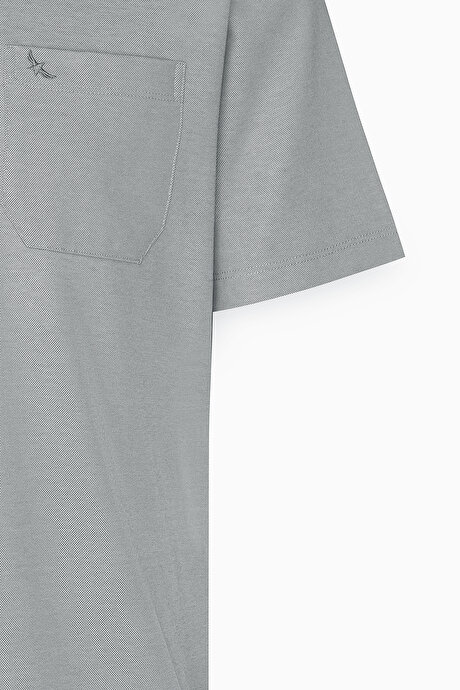 Comfort Fit Rahat Kesim Polo Yaka Pamuklu Kısa Kollu Gri Tişört resmi
