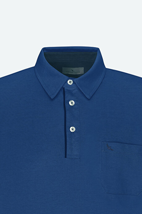 Comfort Fit Rahat Kesim Polo Yaka Pamuklu Kısa Kollu Lacivert Tişört resmi
