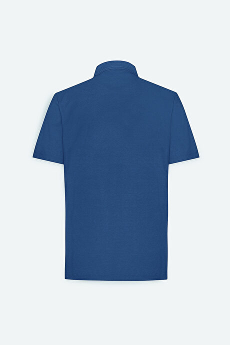 Comfort Fit Rahat Kesim Polo Yaka Pamuklu Kısa Kollu Lacivert Tişört resmi