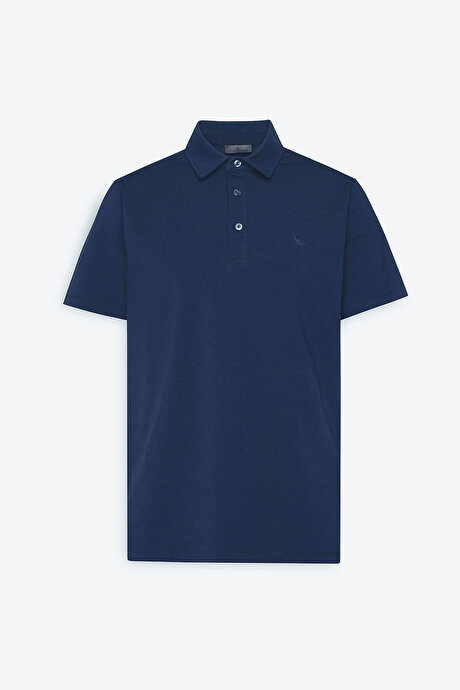 %100 Pamuk Polo Yaka Slim Fit Dar Kesim Lacivert Tişört resmi