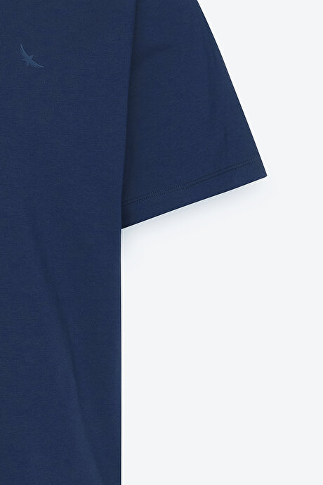 %100 Pamuk Polo Yaka Slim Fit Dar Kesim Lacivert Tişört resmi