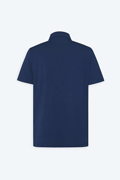 %100 Pamuk Polo Yaka Slim Fit Dar Kesim Lacivert Tişört resmi