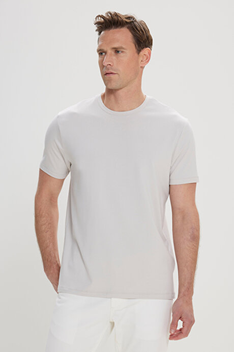 Standart Fit Normal Kesim Bisiklet Yaka Pamuklu Açık Gri Tişört resmi