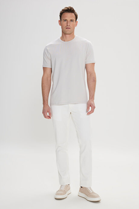 Standart Fit Normal Kesim Bisiklet Yaka Pamuklu Açık Gri Tişört resmi