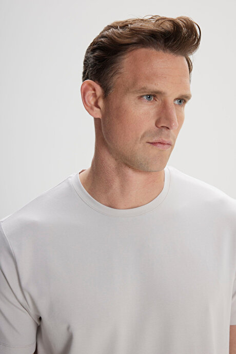 Standart Fit Normal Kesim Bisiklet Yaka Pamuklu Açık Gri Tişört resmi