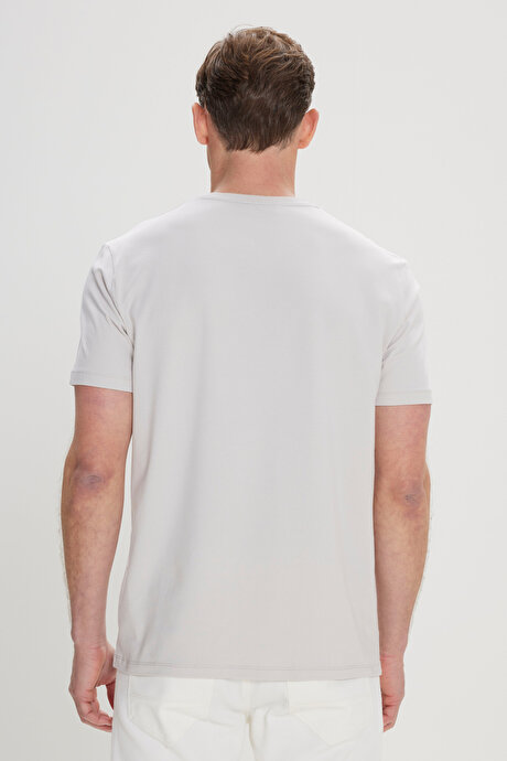 Standart Fit Normal Kesim Bisiklet Yaka Pamuklu Açık Gri Tişört resmi