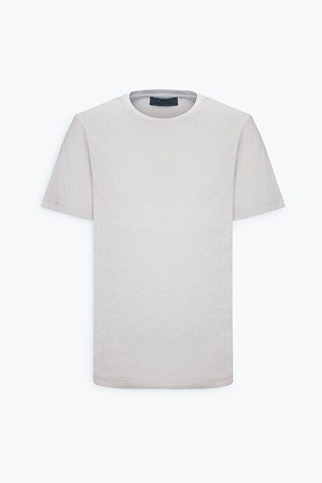 Standart Fit Normal Kesim Bisiklet Yaka Pamuklu Açık Gri Tişört resmi