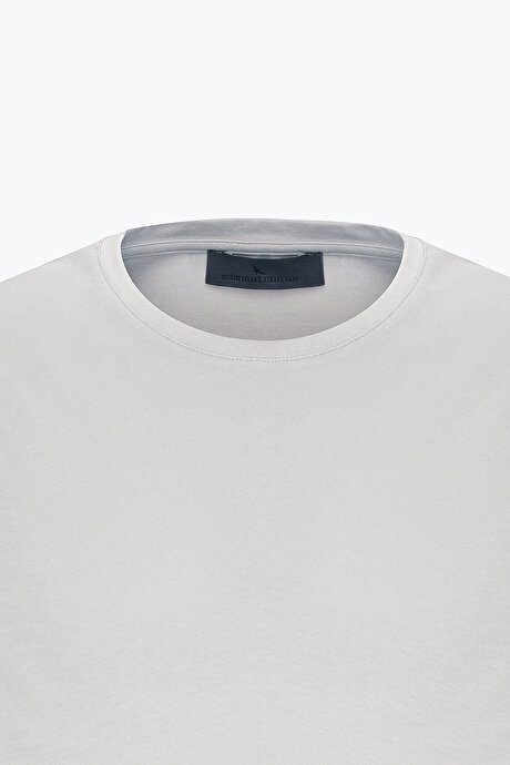 Standart Fit Normal Kesim Bisiklet Yaka Pamuklu Açık Gri Tişört resmi