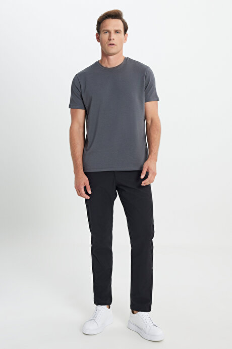 Standart Fit Normal Kesim Bisiklet Yaka Pamuklu Antrasit Tişört resmi