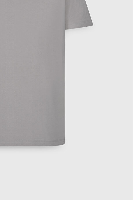 Standart Fit Normal Kesim Bisiklet Yaka Pamuklu Bej Tişört resmi