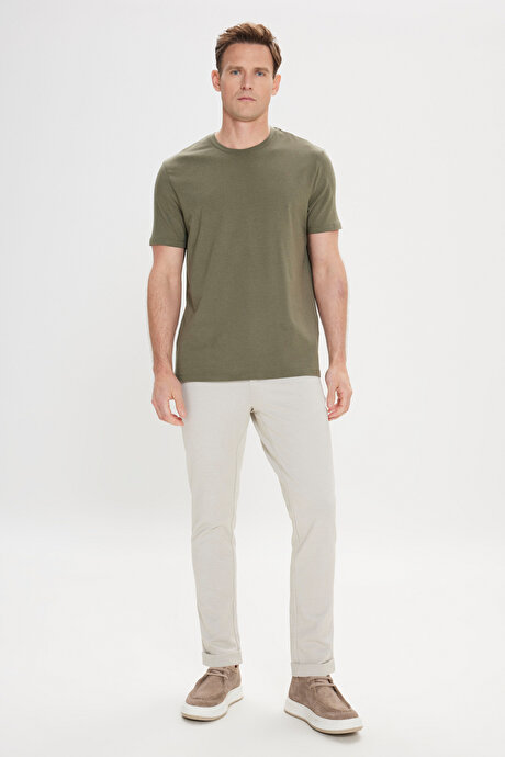 Standart Fit Normal Kesim Bisiklet Yaka Pamuklu Haki Tişört resmi