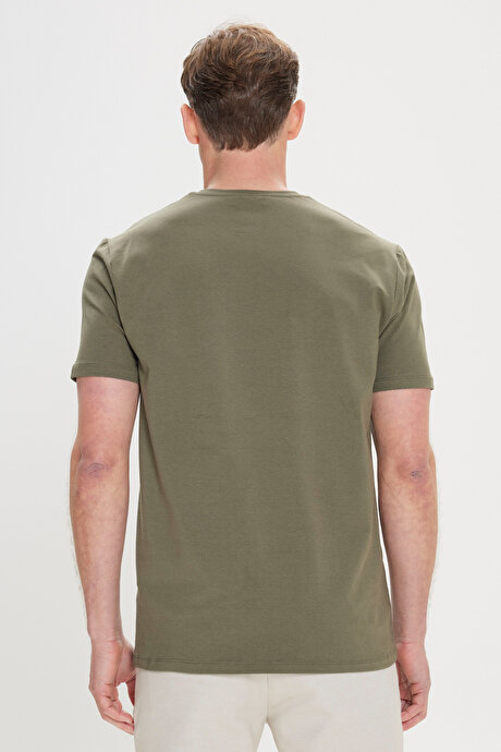 Standart Fit Normal Kesim Bisiklet Yaka Pamuklu Haki Tişört resmi