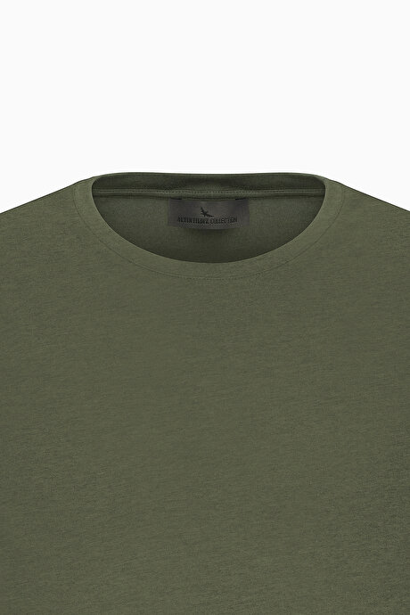 Standart Fit Normal Kesim Bisiklet Yaka Pamuklu Haki Tişört resmi