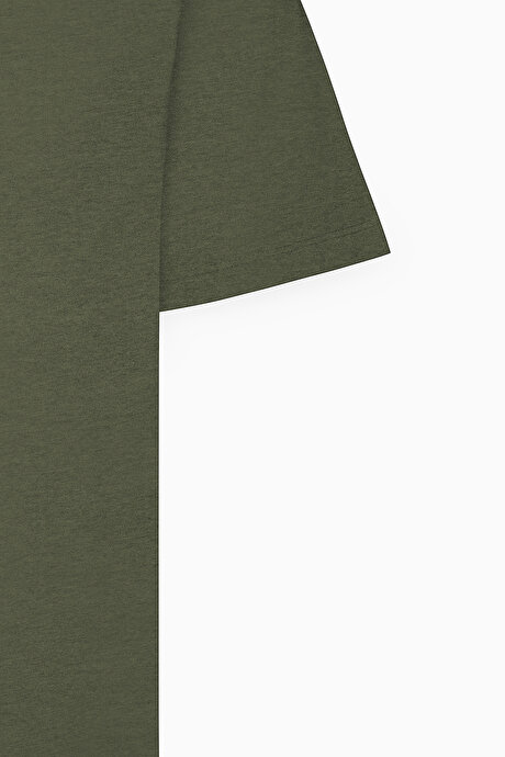 Standart Fit Normal Kesim Bisiklet Yaka Pamuklu Haki Tişört resmi