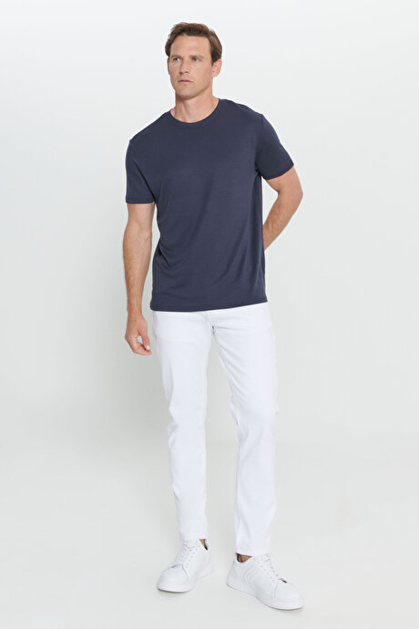 Yumuşak Dokulu Slim Fit Dar Kesim Bisiklet Yaka Lacivert Tişört resmi