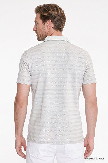 Pamuklu Slim Fit Dar Kesim Polo Yaka Çizgili Gri Tişört resmi