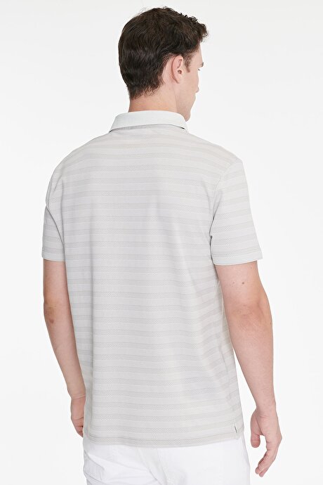 Pamuklu Slim Fit Dar Kesim Polo Yaka Çizgili Gri Tişört resmi