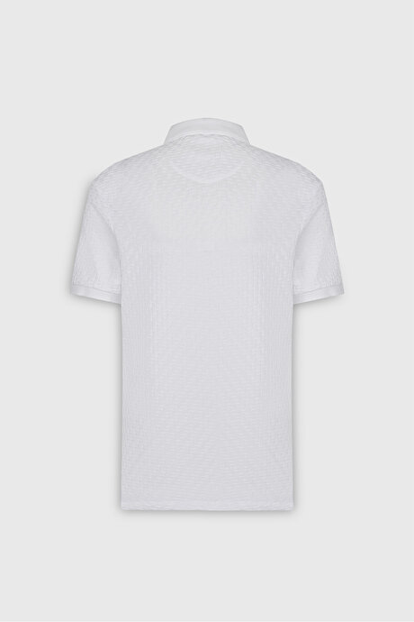 Slim Fit Dar Kesim Polo Yaka Jakarlı Beyaz Tişört resmi